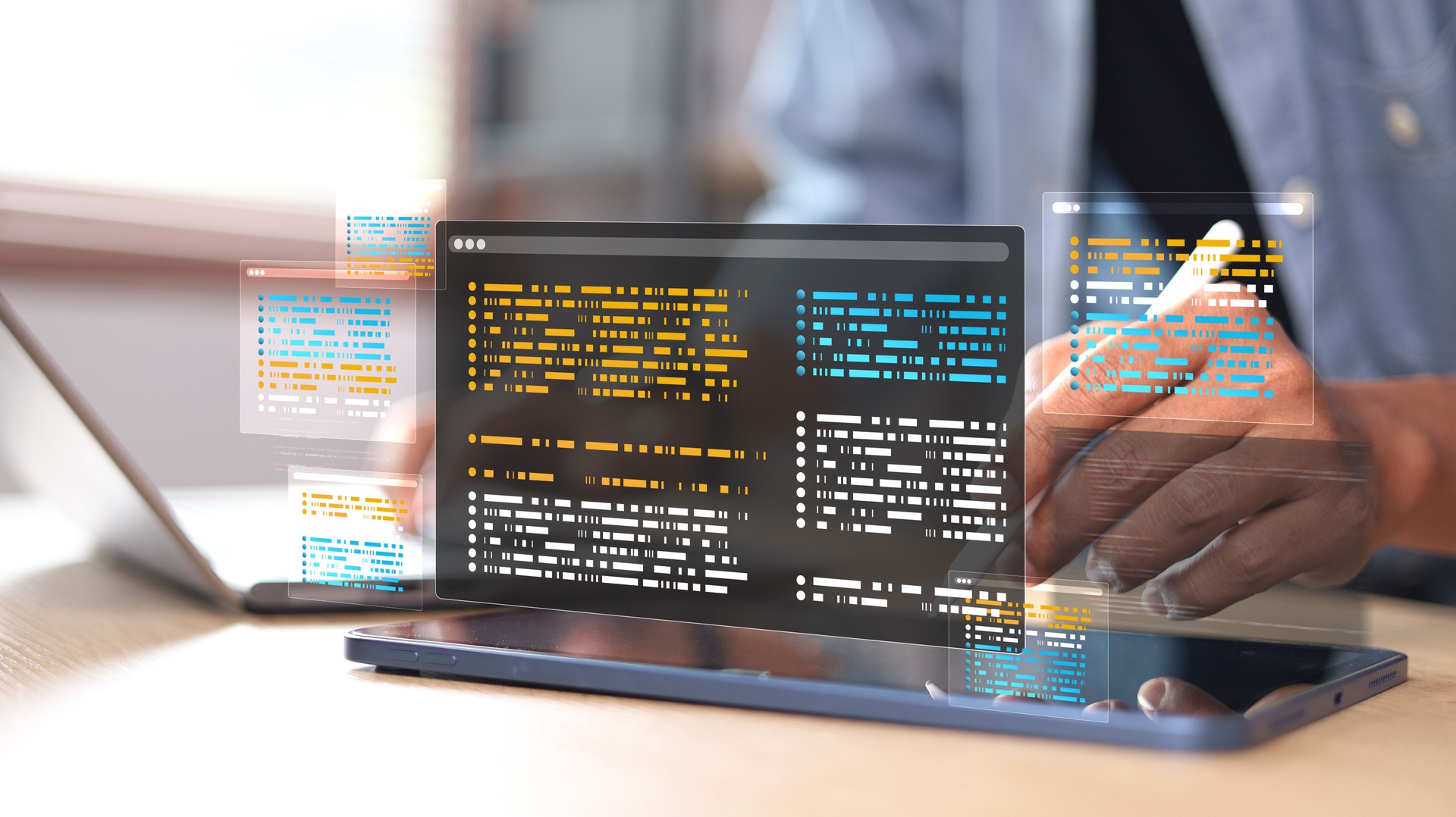 Software development concepts and programming for various devices. coding process. chart. testing platform Data analytics. Software Engineer Computer programmer.